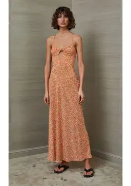 Bec & Bridge Rosie Silk Cut Out Tie Front Midi Dress Orange Floral Size 8 for rent on The Volte - image 1