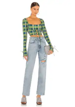 Danielle Guizio Plaid Bralette Top and Scoop Tie Cardigan Set Deep Green Size XS / AU 6