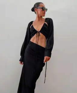 Christopher Esber Ruched Tie Sleeve Dress Black AU 8/US 4 for rent on The Volte - image 6