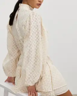 Shona Joy Poppy High Neck Balloon Sleeve Mini Dress Beige Size 10  for rent on The Volte - image 4