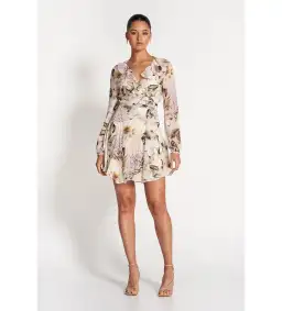 Sofia The Label Arabella Wrap Frill Dress Flora Print Size AU 8