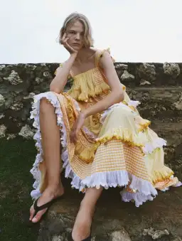 Innika Choo Ric Rac Patchwork Sequin Maxi Dress Yellow One Size