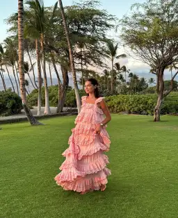 Innika Choo Schiffli Frill Maxi Dress Pink One Size