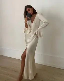 Shona Joy La Lune Frill Cuff Bias Midi Dress Cream Size 6 for rent on The Volte - image 4