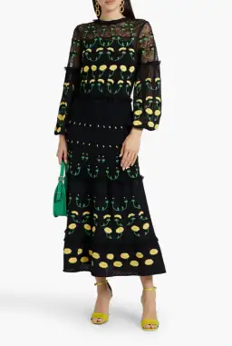 Valeninto Garavani Embroidered Lace Crochet Maxi Dress Black Size S / AU 8