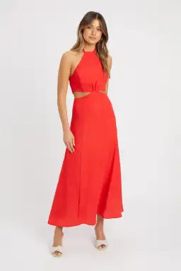 Kookai Hayman Cut Out Midi Dress Chilli Red Size 8 for rent on The Volte - image 1