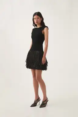 Aje Rushes Raffia Mini Dress Black Size 8