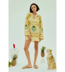 Alémais La Musica Tunic Dress Yellow Print Size AU 14