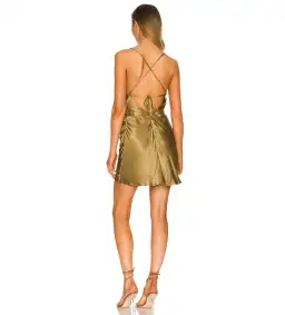 Shona Joy Alma Asymmetrical Bias Cowl Mini Dress in Cumin Green Size AU 6 for rent on The Volte - image 2