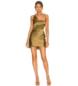 Shona Joy Alma Asymmetrical Bias Cowl Mini Dress in Cumin Green Size AU 6 for rent on The Volte - image 1