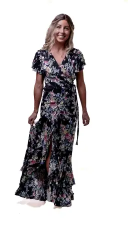 Auguste The Label Beach House Frill Wrap Dress in Bambi Bloom Black Size AU 8  for rent on The Volte - image 5