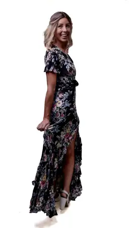 Auguste The Label Beach House Frill Wrap Dress in Bambi Bloom Black Size AU 8  for rent on The Volte - image 6