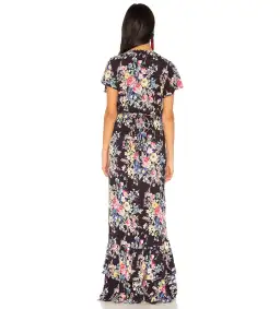 Auguste The Label Beach House Frill Wrap Dress in Bambi Bloom Black Size AU 8  for rent on The Volte - image 3
