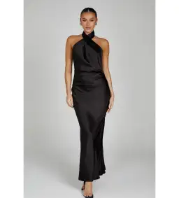 Meshki Laura Halter Satin Gown Black Size S/Au 8  for rent on The Volte - image 1