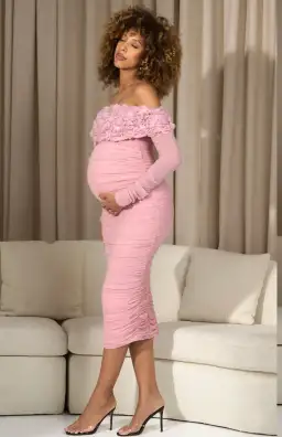 Club L London Orchid Ruched Maternity Midi Dress Blush Pink Size 8 for rent on The Volte - image 2