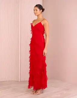 Azzurielle Penelope Ruffle Red Maxi Dress Size 8 for rent on The Volte - image 2