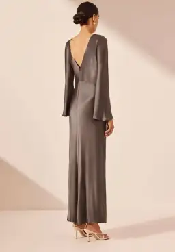 Shona Joy La Lune Flared Sleeve Side Split Midi Dress - Graphite Grey size 8 for rent on The Volte - image 3
