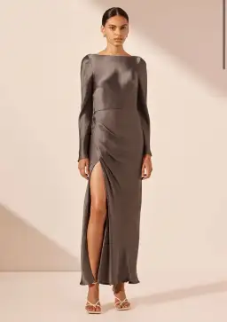 Shona Joy La Lune Flared Sleeve Side Split Midi Dress - Graphite Grey size 8 for rent on The Volte - image 1