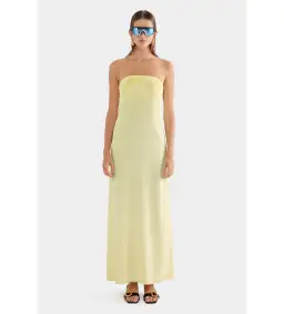 Venroy Beaded Strapless Maxi Dress Pastel Yellow Size 6  for rent on The Volte - image 1