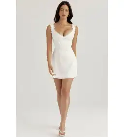 House Of CB Tilly Pin Tuck Mini Dress White Size XS / AU 6