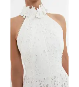 Rebecca Vallance Nuvola Halter Midi Dress in Ivory Size AU 8 for rent on The Volte - image 4