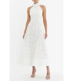 Rebecca Vallance Nuvola Halter Midi Dress in Ivory Size AU 8 for rent on The Volte - image 2