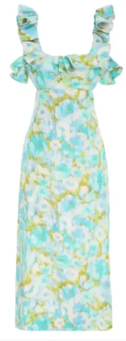 Zimmermann High Tide Frilled Ruffle Midi Dress Aqua Ikat Floral Size 3 / 14 AU for rent on The Volte - image 5