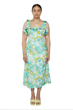 Zimmermann High Tide Frilled Ruffle Midi Dress Aqua Ikat Floral Size 3 / 14 AU for rent on The Volte - image 2