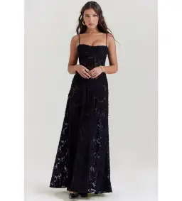 House of CB Seren Floral Lace Back Maxi Dress Black Size XS / AU 6 for rent on The Volte - image 1