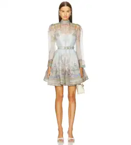 Zimmermann Eden Belted Mini Dress Blue Paisley Size 0 / AU 8 for rent on The Volte - image 1