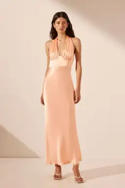 Shona Joy La Lune Plunged Halter Midi Dress in Peach Size 8