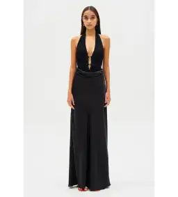 Misha Collection Celine Satin Maxi Dress Black Size S  / AU 8