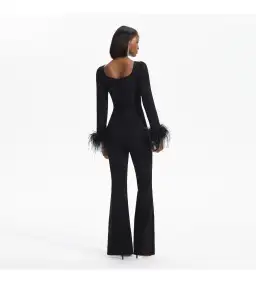 Self Portrait Crepe Feather Jumpsuit Black Size AU 8  for rent on The Volte - image 3