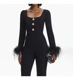 Self Portrait Crepe Feather Jumpsuit Black Size AU 8  for rent on The Volte - image 2