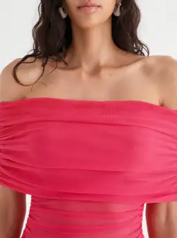 Benni Nico Off Shoulder Mini Dress Watermelon Pink Size 6 for rent on The Volte - image 4