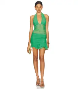 Bec & Bridge Fiore Halter Mini Dress Green Size AU 6