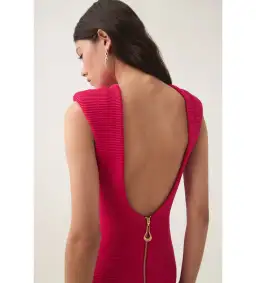 Aje Rushes Raffia Knit Midi Dress Deep Fuschia Size AU 12 for rent on The Volte - image 3