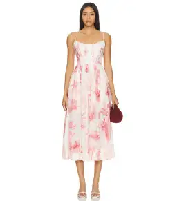 Zimmermann Waverley Corset Midi Dress in Pink Palm Size 0 / AU 8