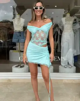 BENNI The Margot Lace Mini Midi Dress Blue Size 8 for rent on The Volte - image 4