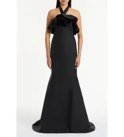 Carla Zampatti Silk Dupion Rose Gown Black Size 10  for rent on The Volte - image 1
