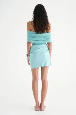 Benni Nico Off Shoulder Mini Dress in Aquamarine Size 8  for rent on The Volte - image 2