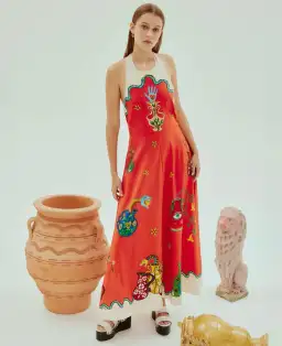 Alemais Rose Halter Dress Red Print Size AU 8