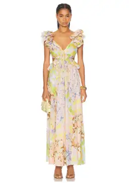 Zimmermann Pop Ruffle Sleeve Midi Dress Patch Floral Size 2/ AU 12