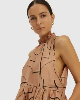 Saba Dia Linen Silk Tiered Dress Brown Size S (AU 10) for rent on The Volte - image 4