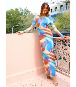 Issy Long Sleeve Maxi Dress in Blue Marble Size AU 16  for rent on The Volte - image 1