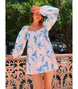 Issy Sweetheart Babydoll Dress in Blue Floral Print Size AU 14 for rent on The Volte - image 2