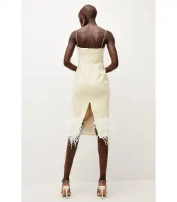 Karen Millen Tweed Chain Strap Feather Hem Midi Dress Yellow Size AU 10 for rent on The Volte - image 3