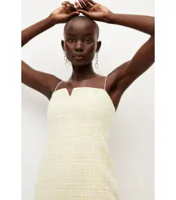 Karen Millen Tweed Chain Strap Feather Hem Midi Dress Yellow Size AU 10 for rent on The Volte - image 2