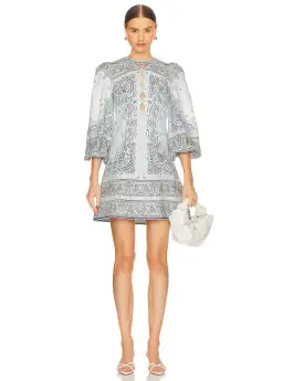 Zimmermann Matchmaker Keyhole Mini Dress Blue Bandana Size 4 / AU 16 for rent on The Volte - image 1
