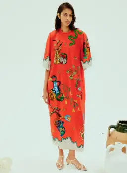 Alemais Rose Midi Tee Dress Red Multi Size 10